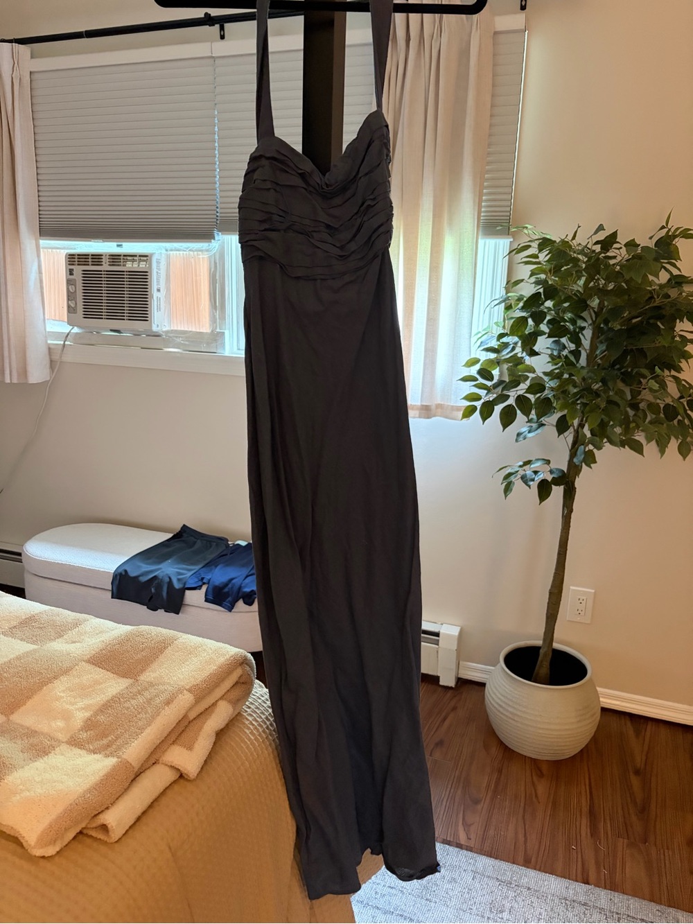 Abercrombie & Fitch Charcoal Grey Halter Ruching Slip Dress